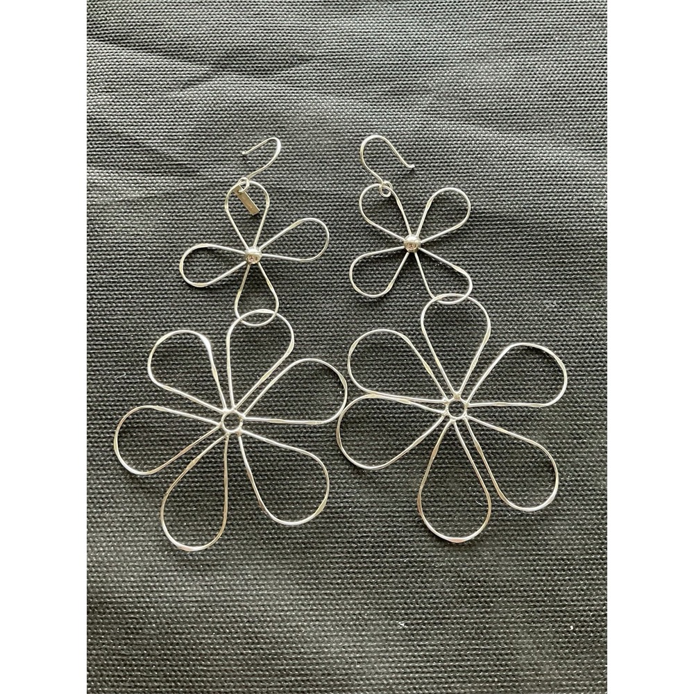Vintage 925 sterling silver wire flower earrings Large Statement Estate Jewelry
